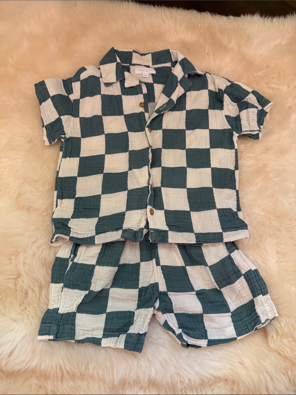Kids Green Check Short Pajama Set - Matching Two-Piece